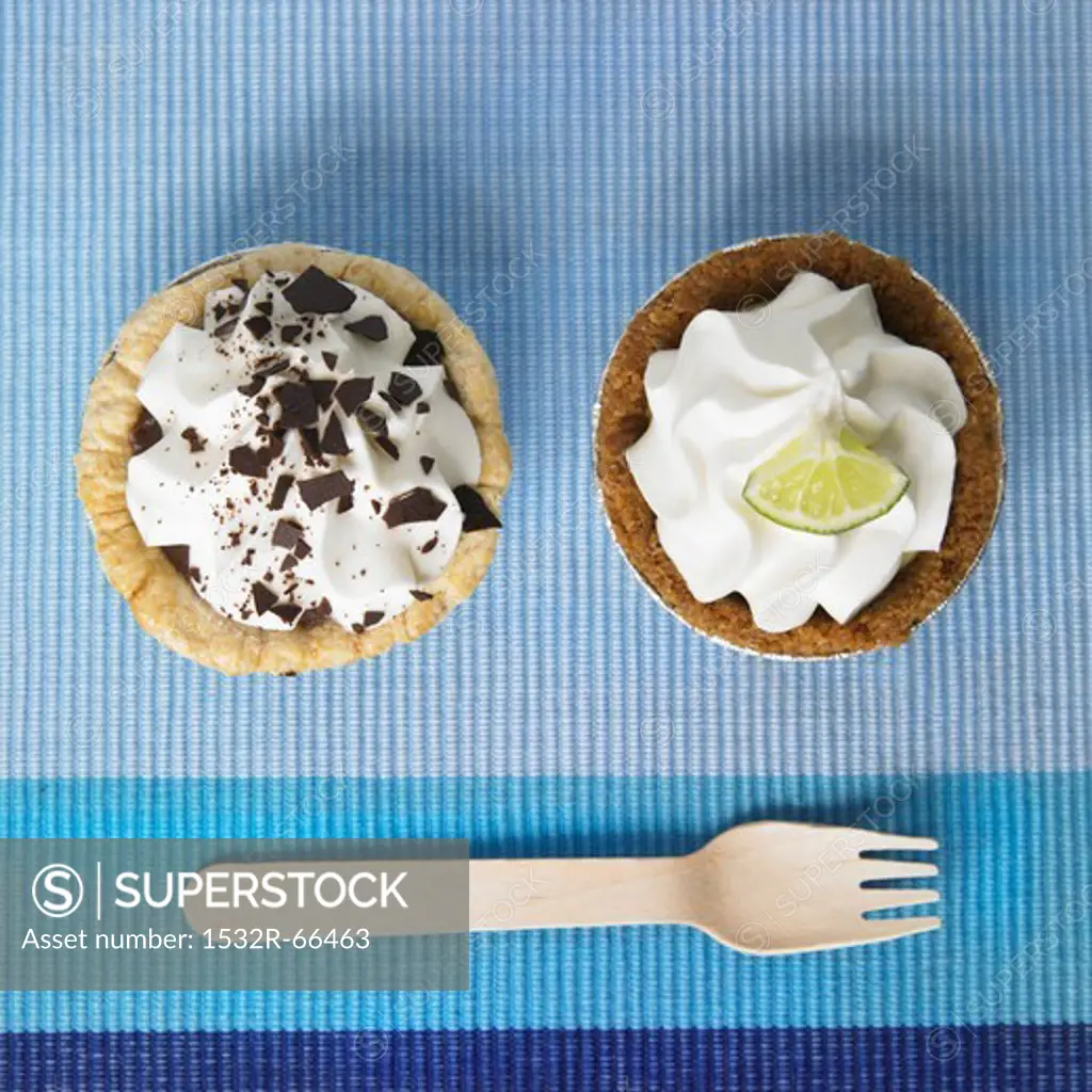 Two Mini Pies; Chocolate Cream and Key Lime; From Above