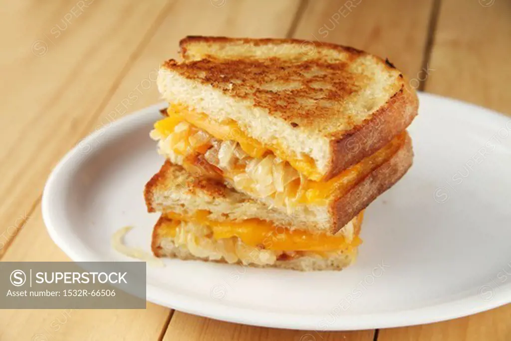 Grilled Cheese and Onion Sandwich; Halved and Stacked
