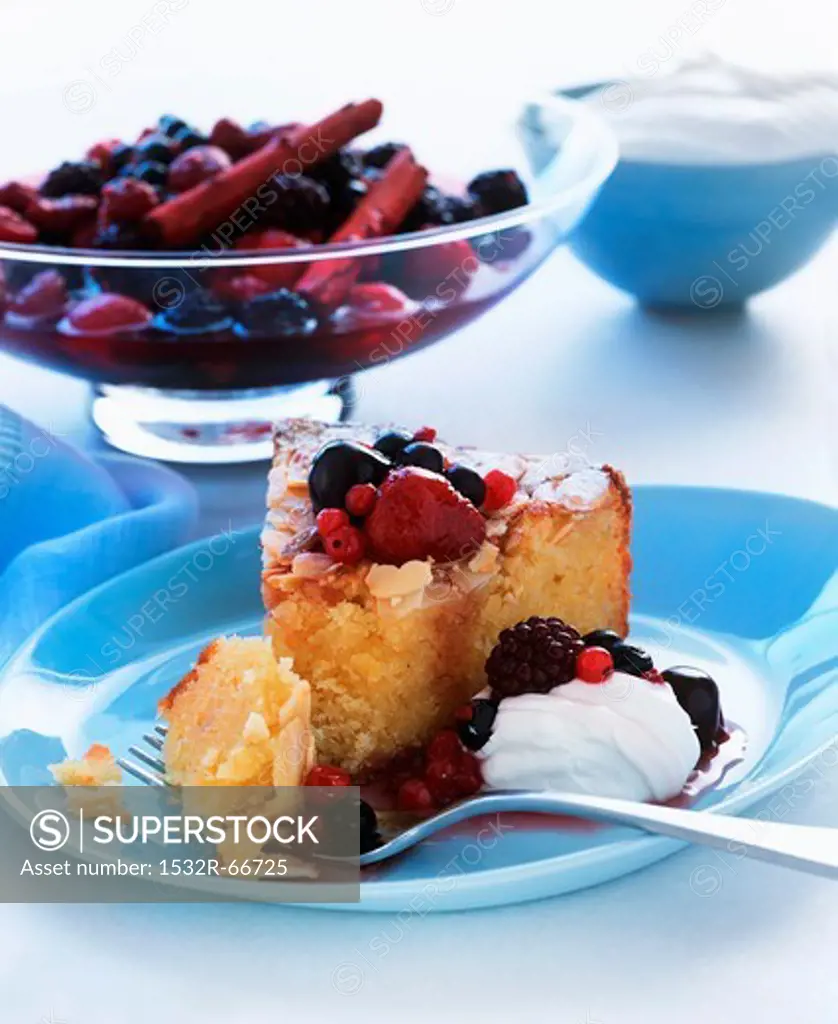 Almond cake with berry compote