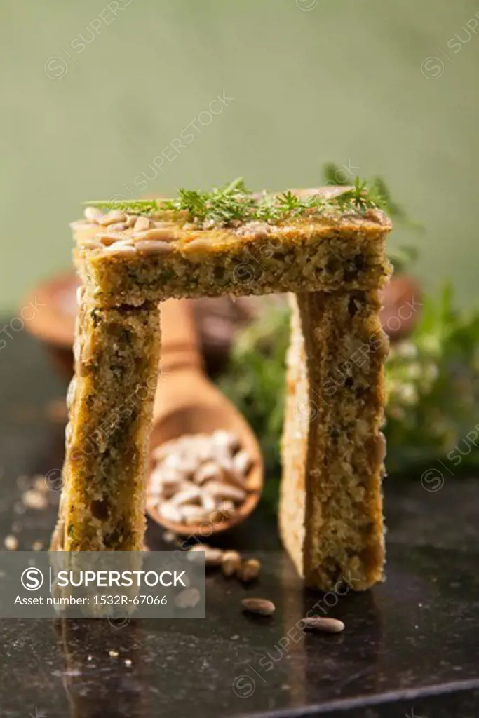 Slices of herb bread with sunflower seeds