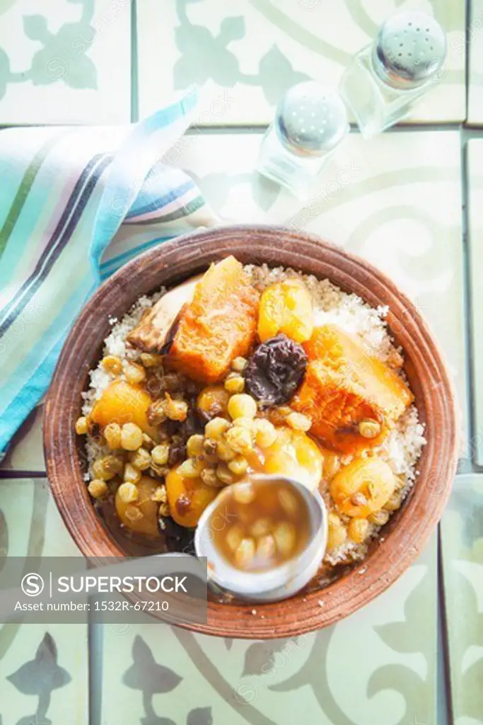 Sweet couscous with dried fruit and pumpkin