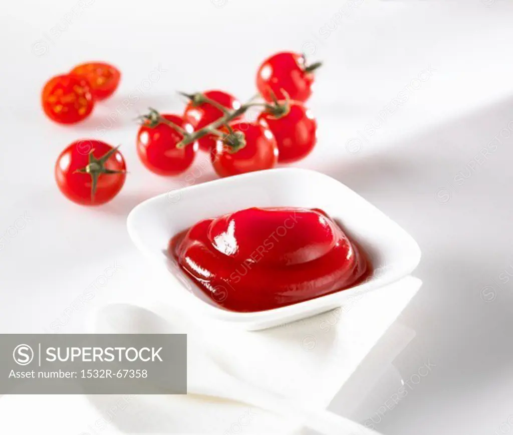 Ketchup in a dish with a spoon