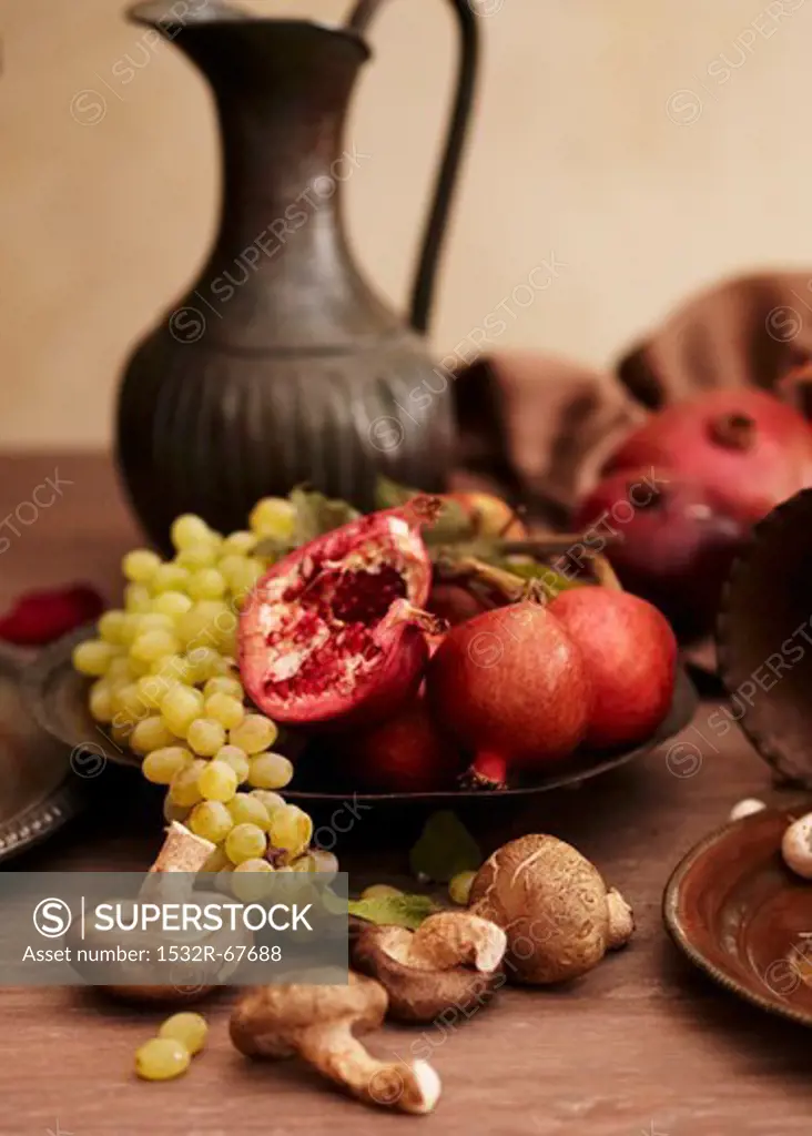 Assorted Fruit and Vegetables on a Rustic Table