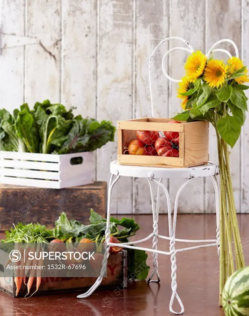 Organic Vegetables with Sunflowers