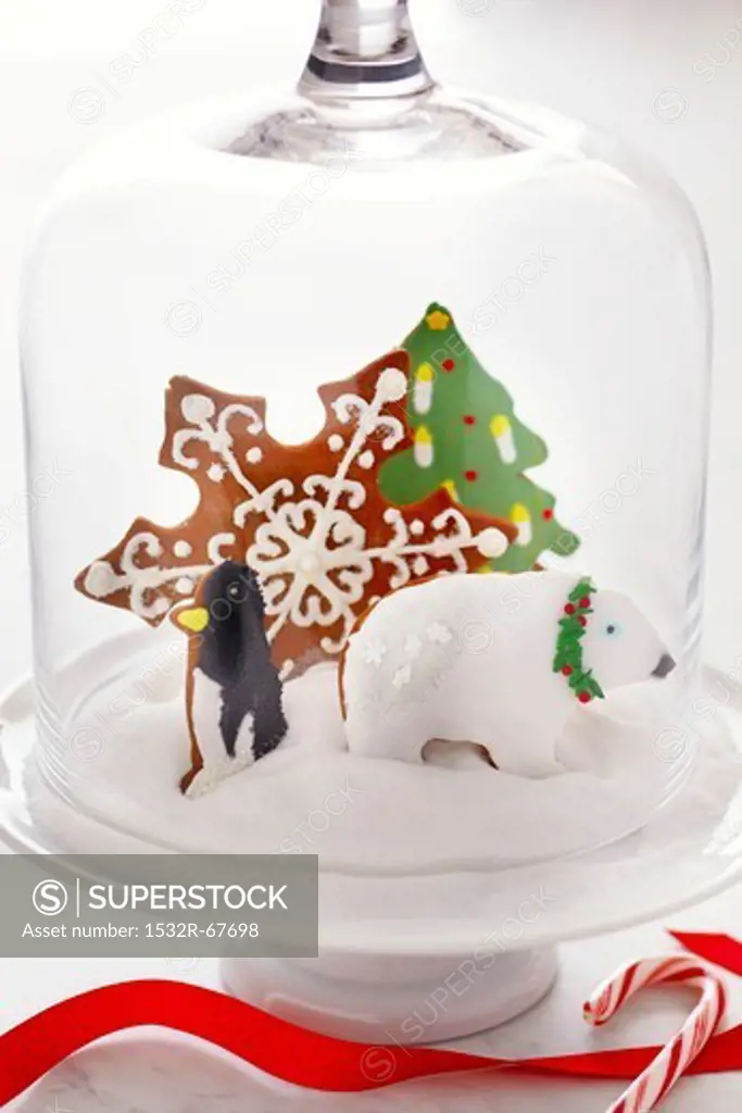 Christmas Cookies in ""Snow"" Under a Glass Dome Lid