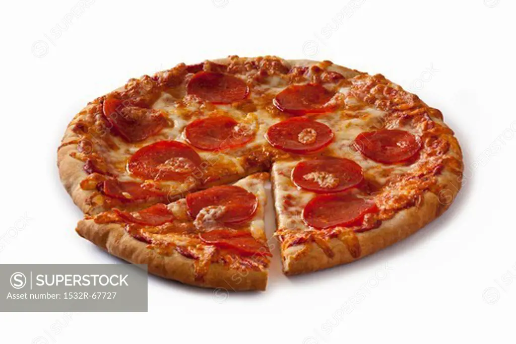Pepperoni pizza, a slice cut