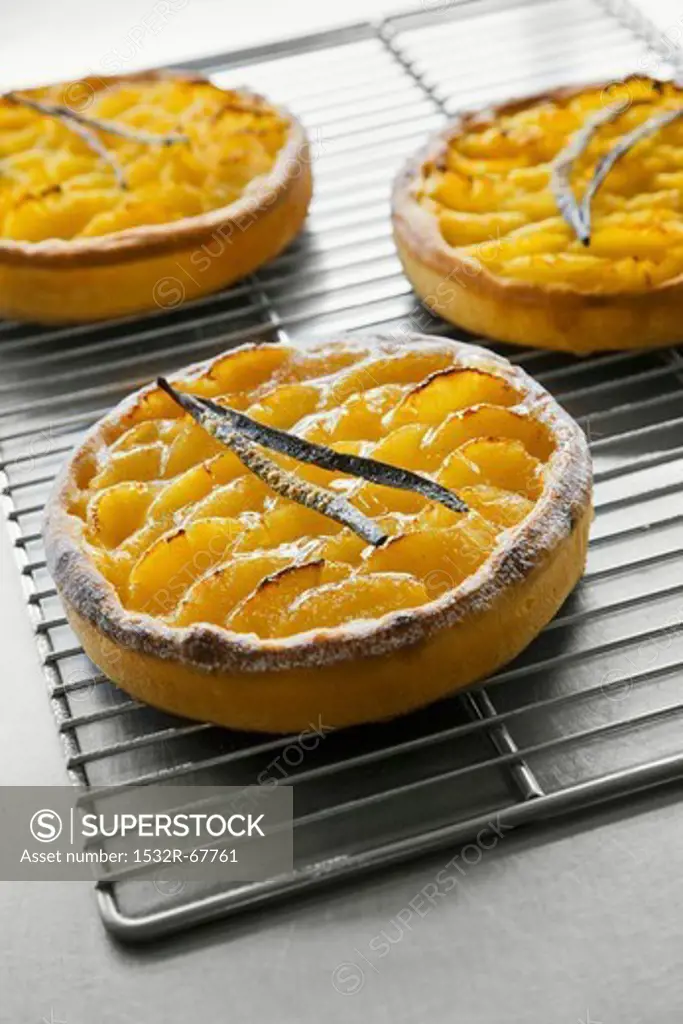 Apple and vanilla tartlets on a cooling rack