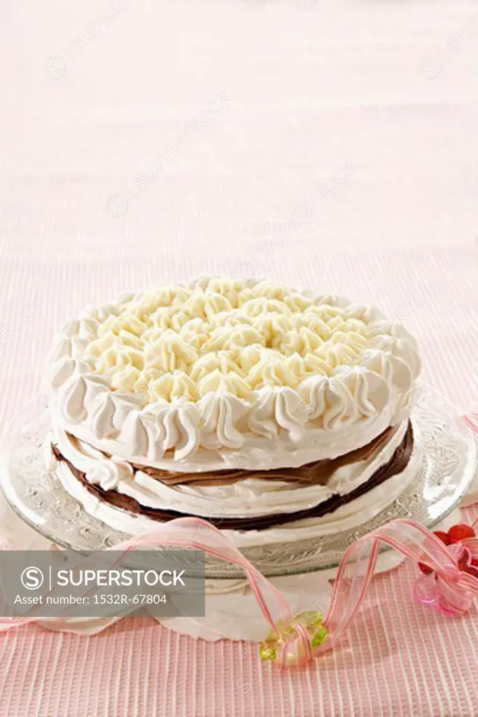 Chocolate layer cake with meringue