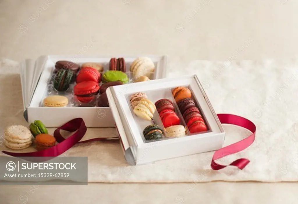 Boxes of Assorted Macaroons with Ribbon