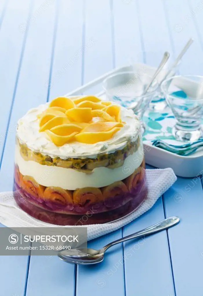 Trifle with mango and passion fruit