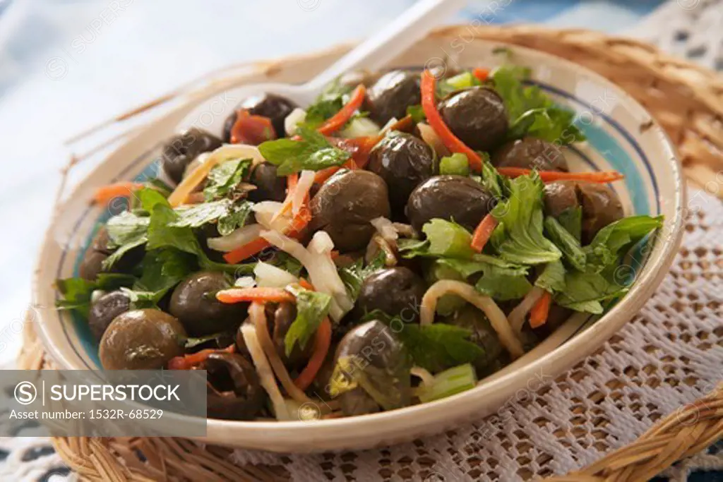 A Bowl of Marinated Olive Salad