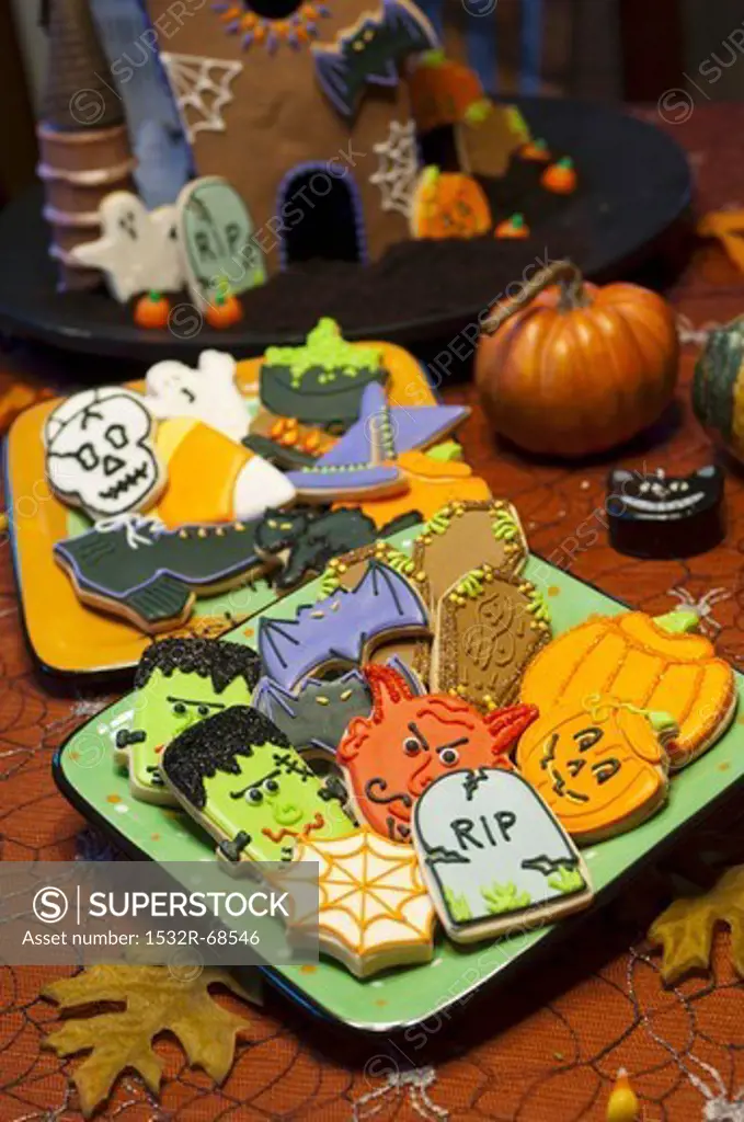 Festive Decorated Halloween Cookies with Halloween Decorations