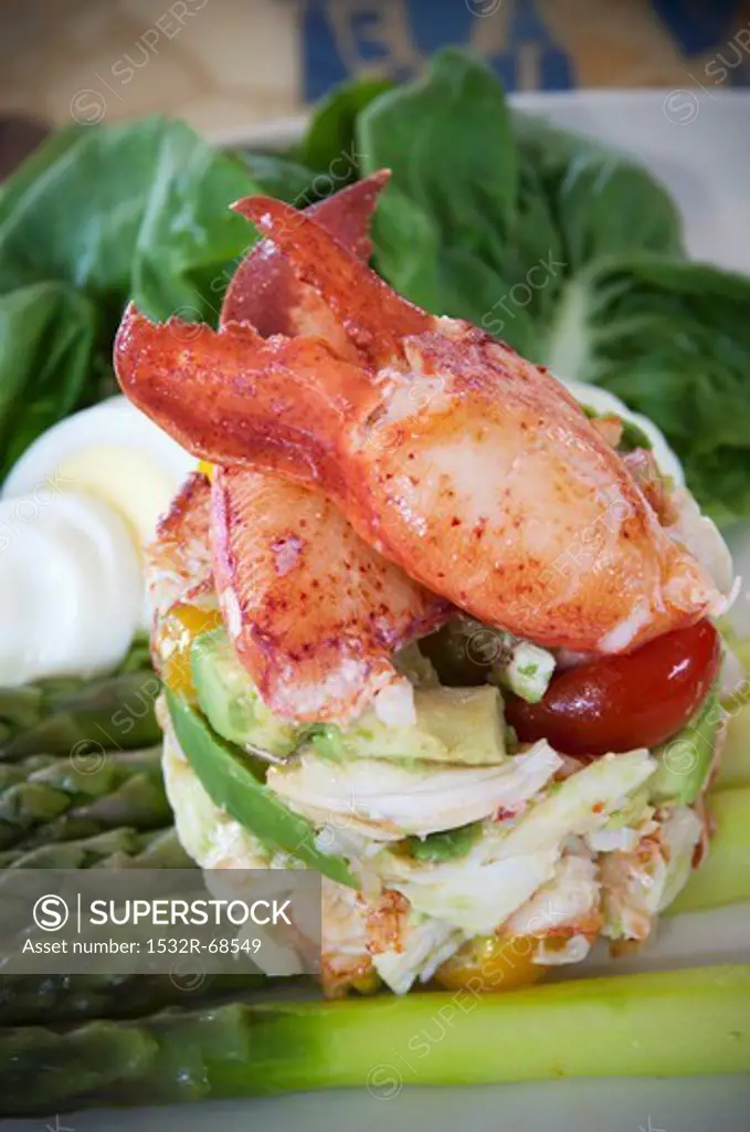 Maine Lobster, Tomato and Avocado Salad on Asparagus Spears