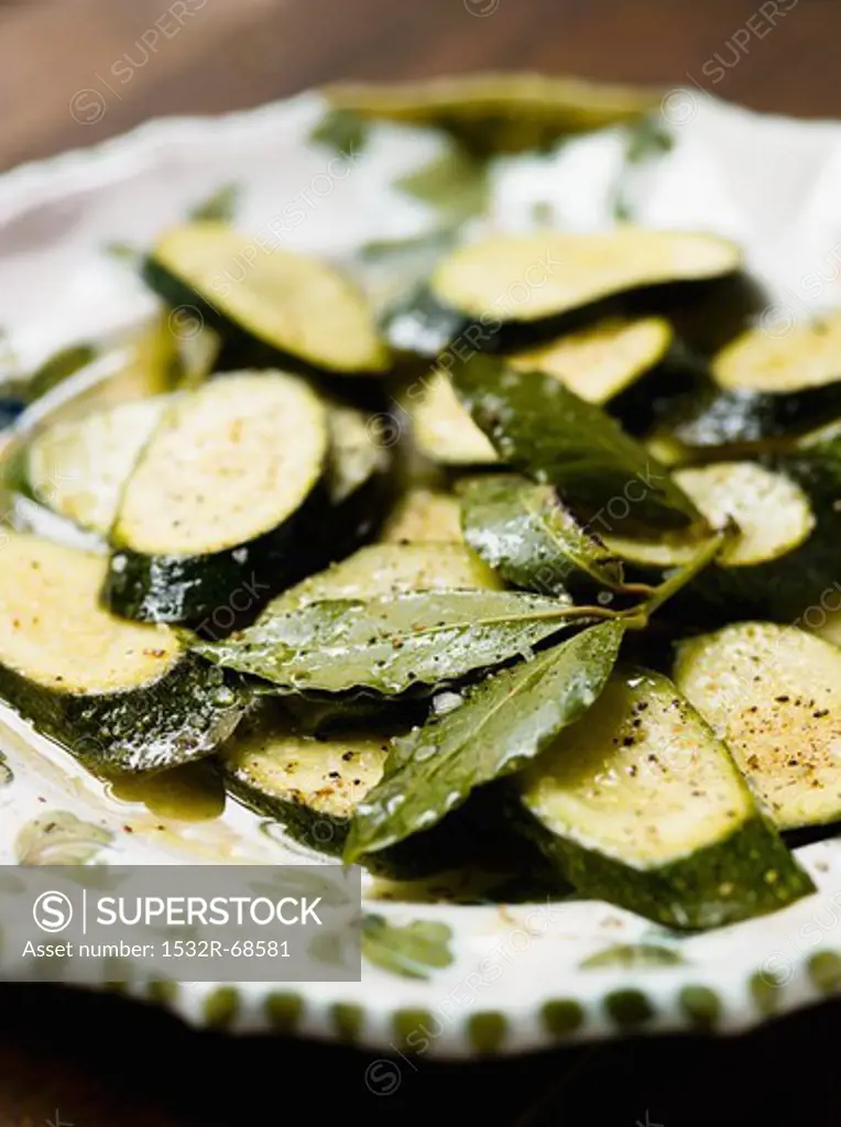 Roasted courgette with bay leaves