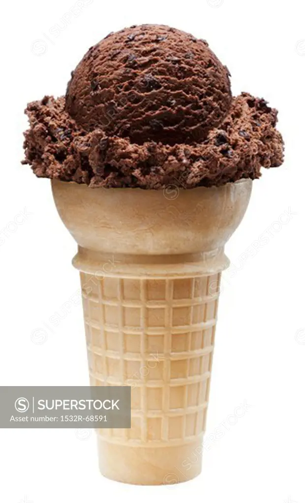 Chocolate ice cream in a waffle