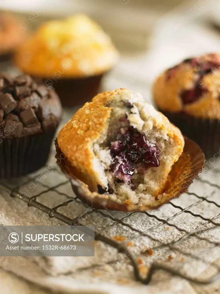 A blueberry muffin with a bite missing