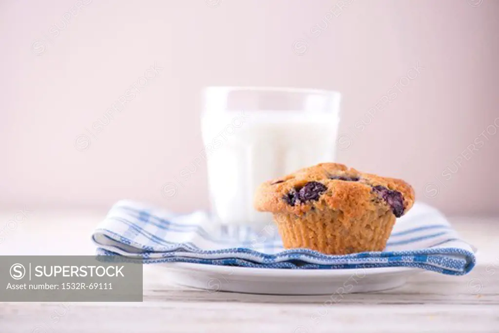 A blueberry muffin and a glass of milk