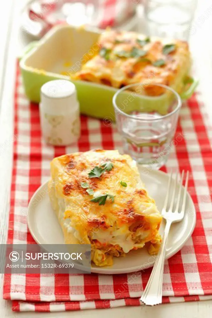 Cannelloni with carrots and leek in béchamel sauce