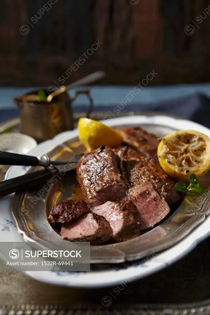 Lamb with lemons and mint sauce
