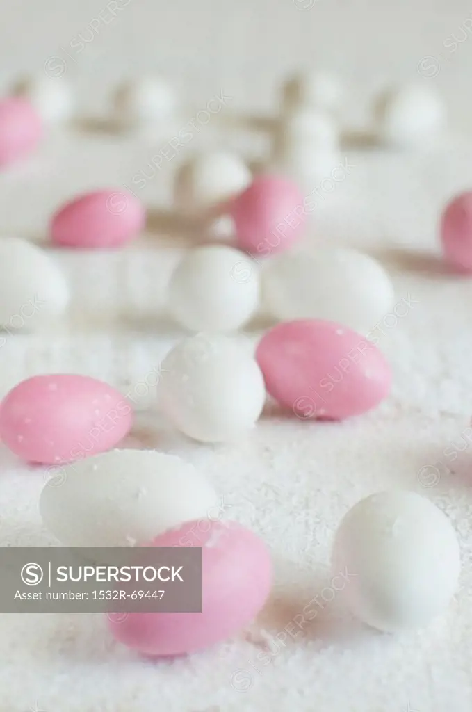 Lots of scattered sugar eggs