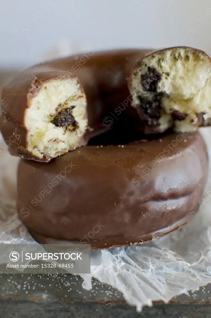 Doughnuts with chocolate glaze and chocolate filling