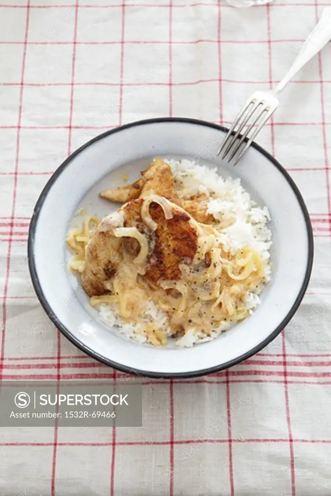 Chicken breast with onions and rice
