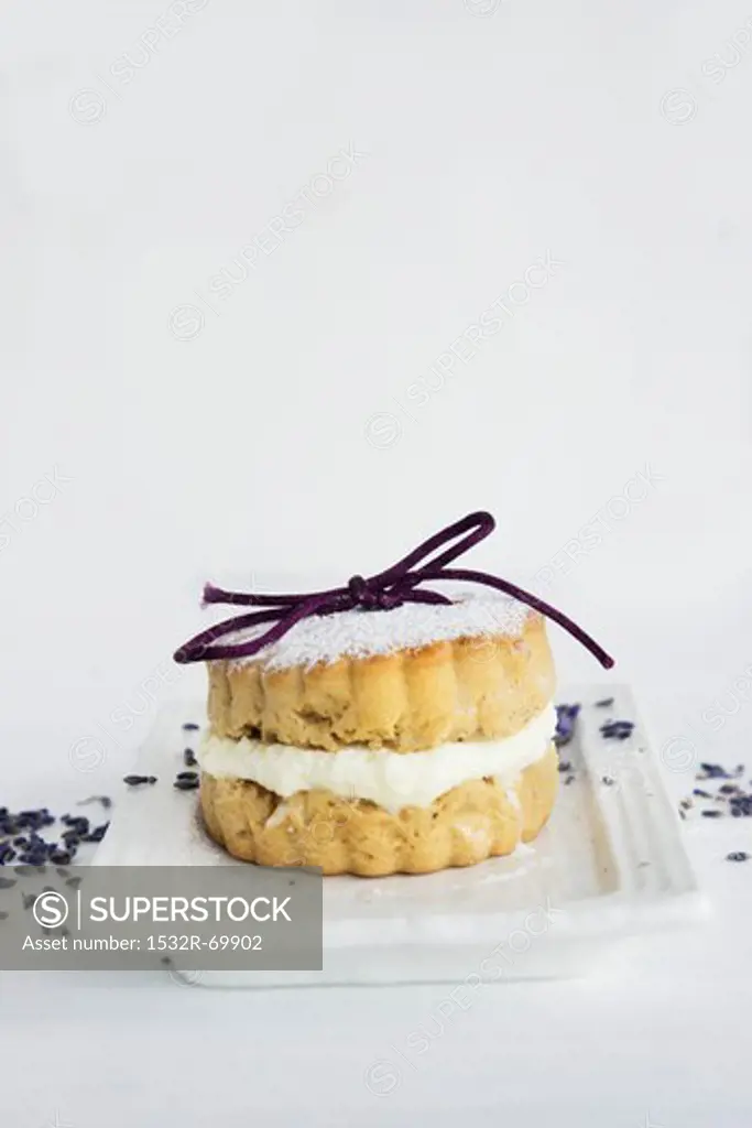 A scone filled with vanilla cream