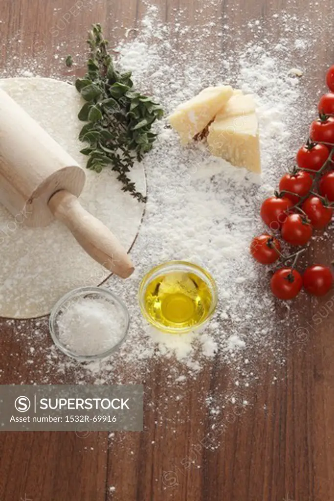 Ingredients for a margherita pizza