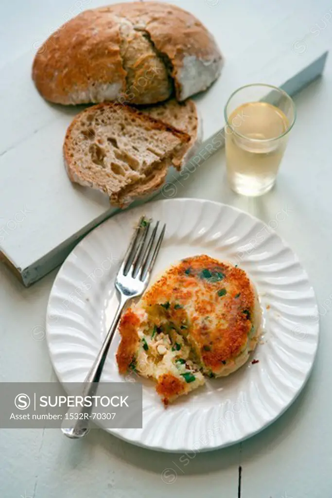 Salmon fritter with bread