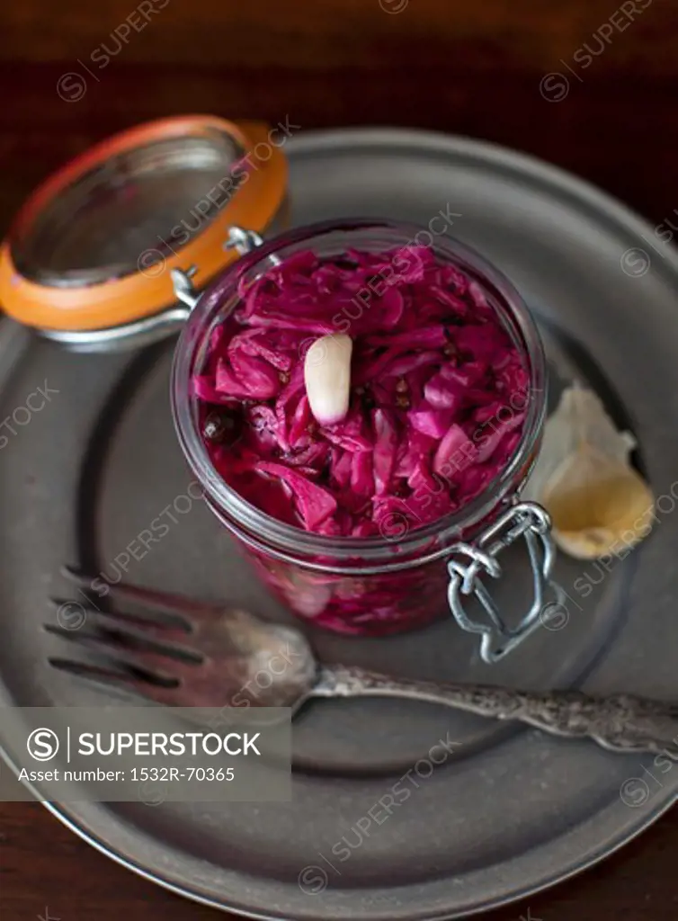 An Open Jar of Pickled Cabbage