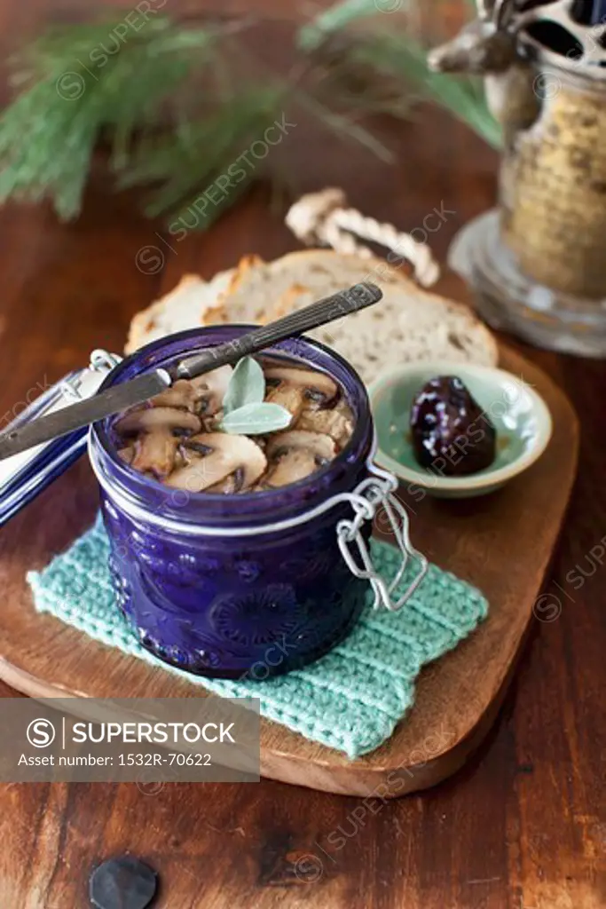 Homemade Chicken Liver Pate with Mushrooms and Sage; Fig Preserves and Bread