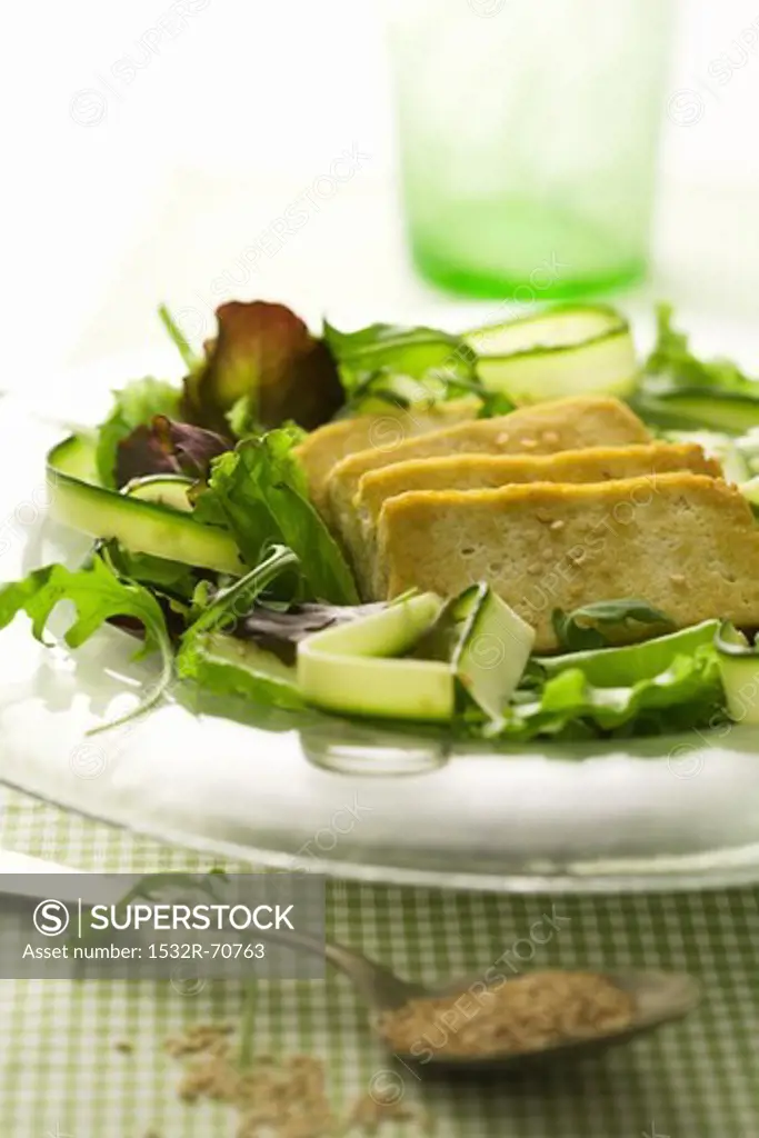 Fried tofu on a bed of salad