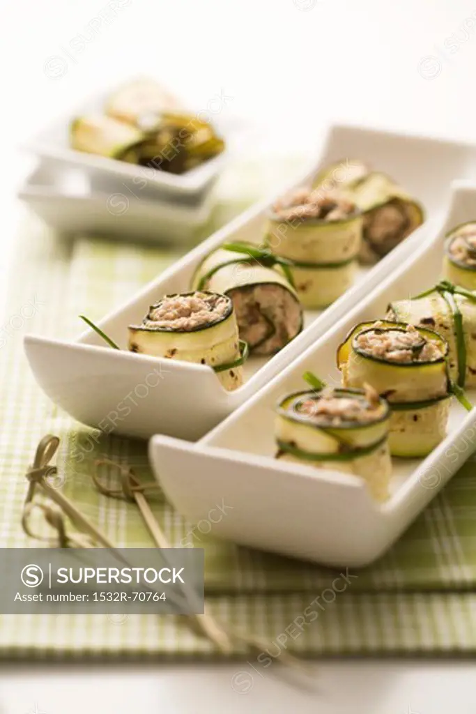 Rolled courgette slices with a tuna and caper filling