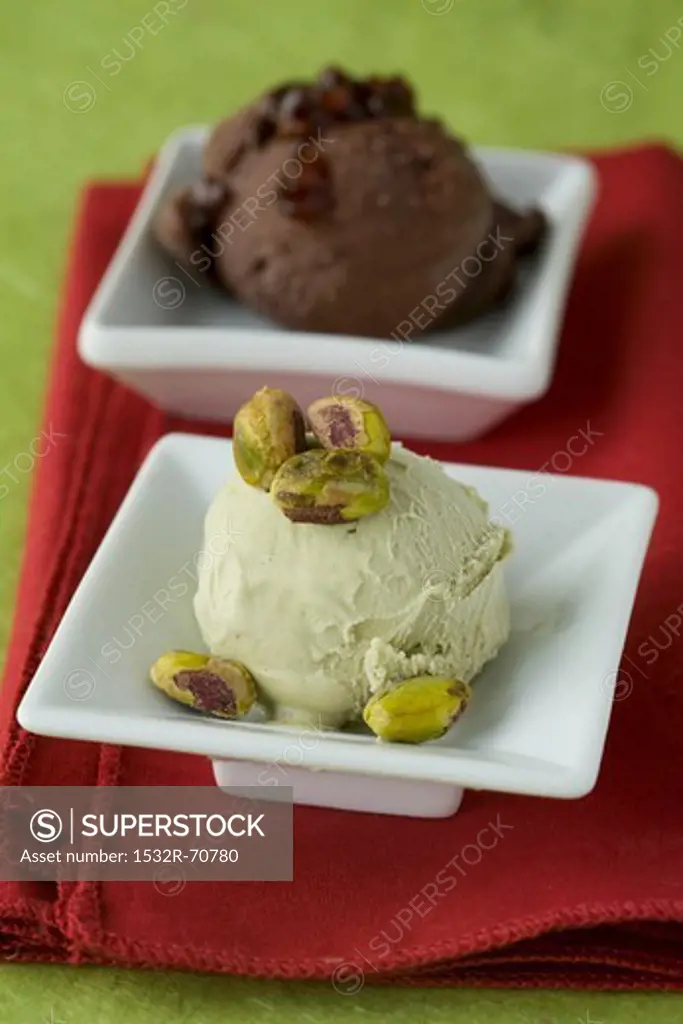 Chocolate and pistachio ice cream