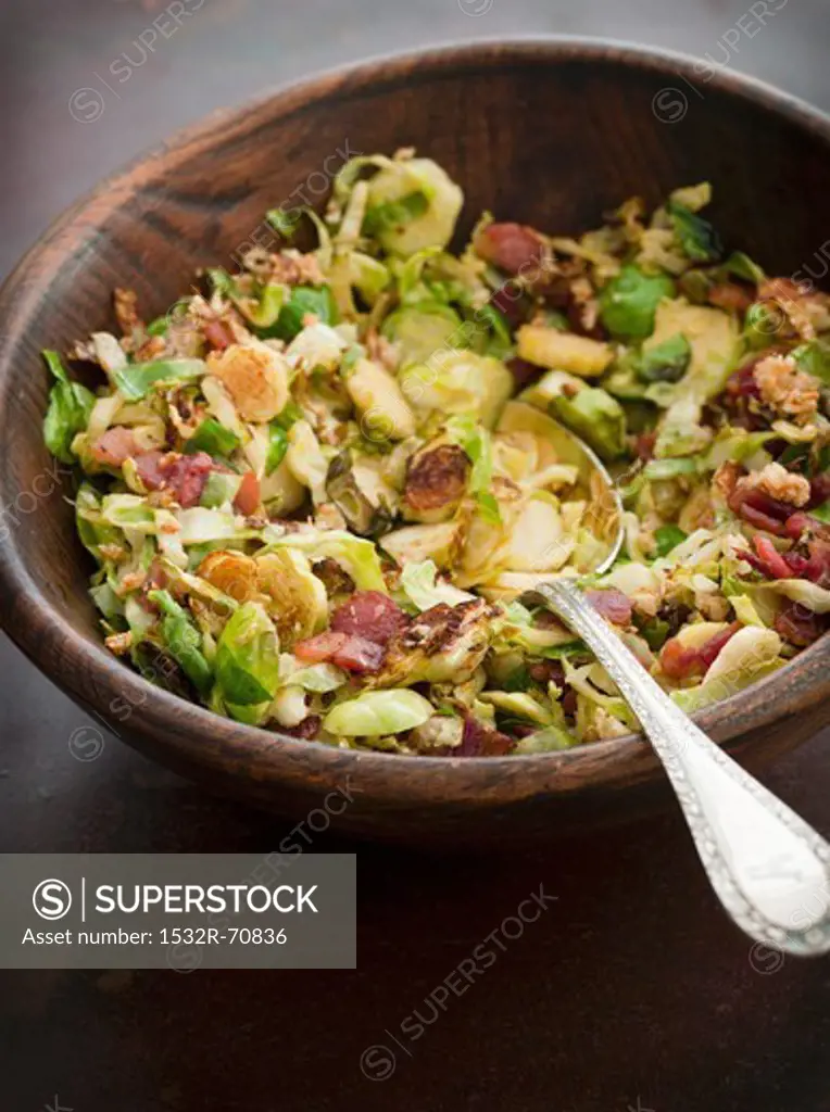A salad of Brussels sprouts and bacon