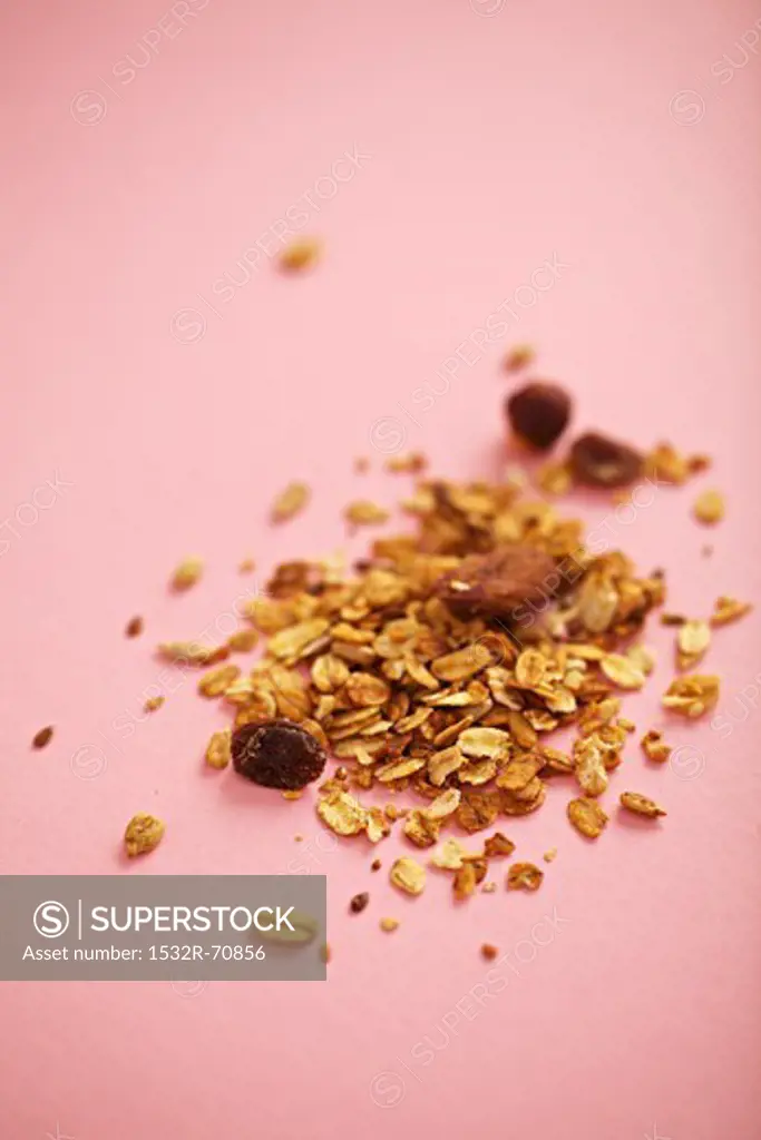 Breakfast cereal against a pink background