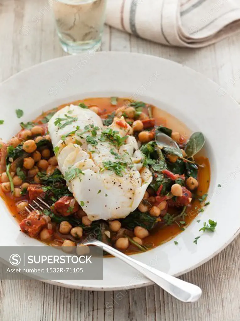 White fish with chickpeas and chourico