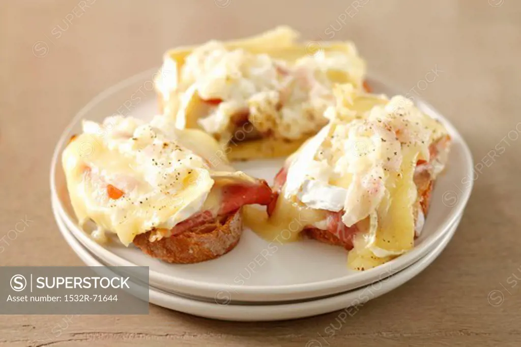 Crostini with tomato, camembert, shallots and cream