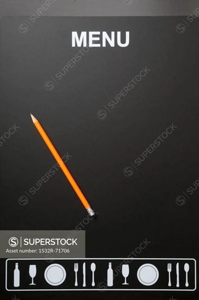 A menu board with a pencil