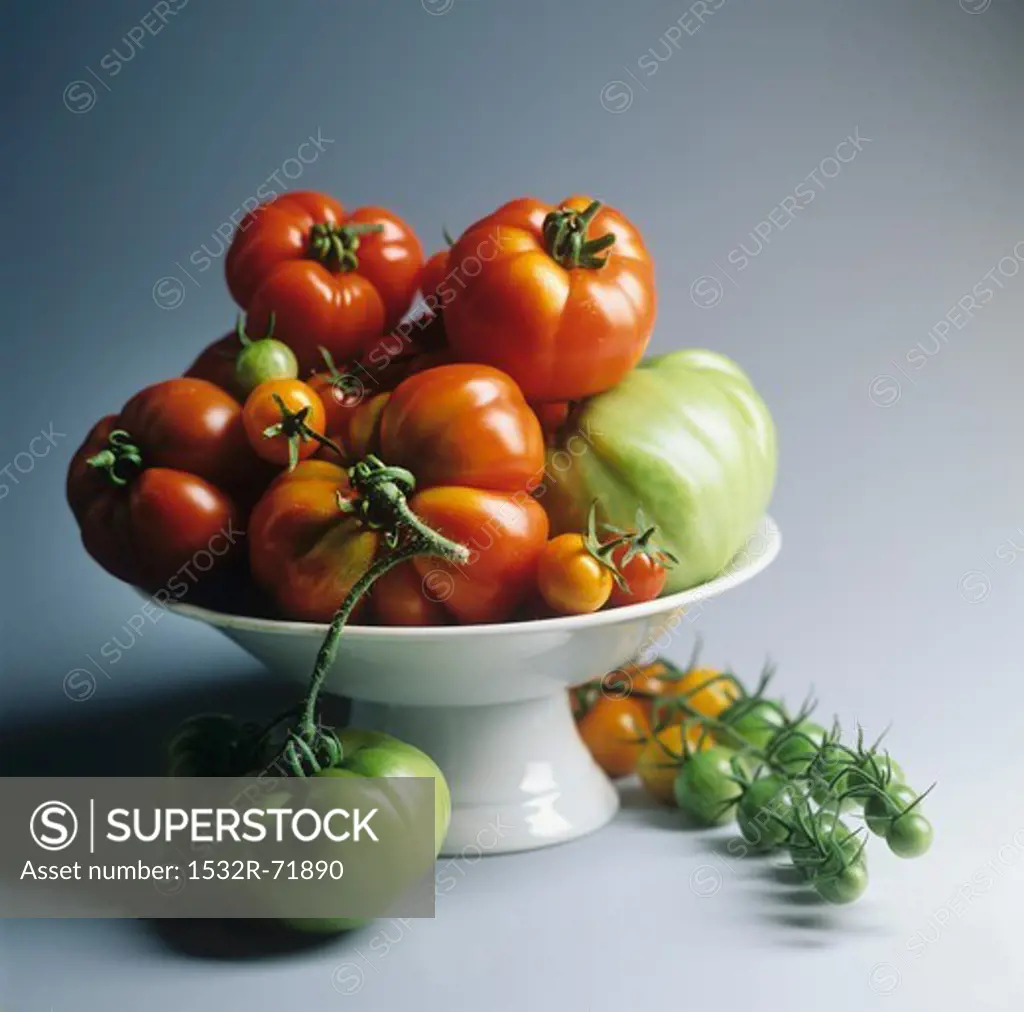 White porcelain fruit bowl with tomatoes