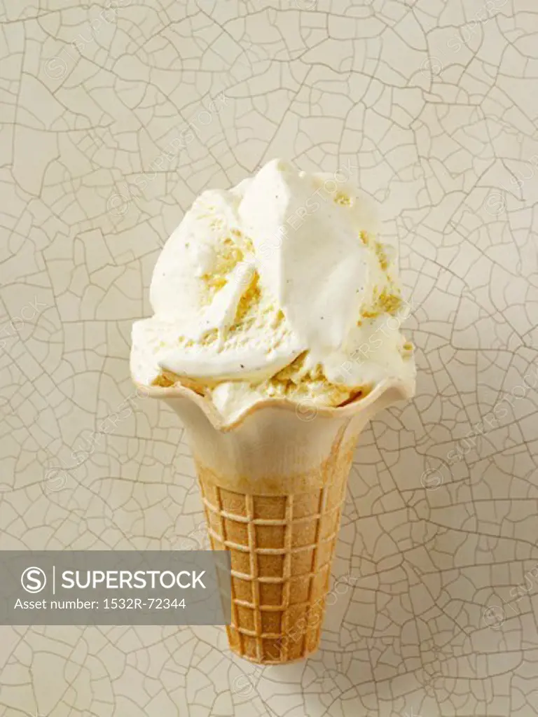 Vanilla ice cream in an ice cream cone