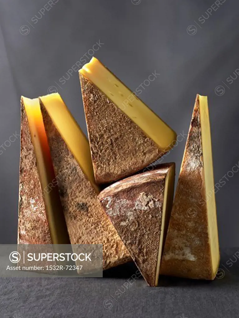 Several wedges of Vorarlberger Bergkäse cheese