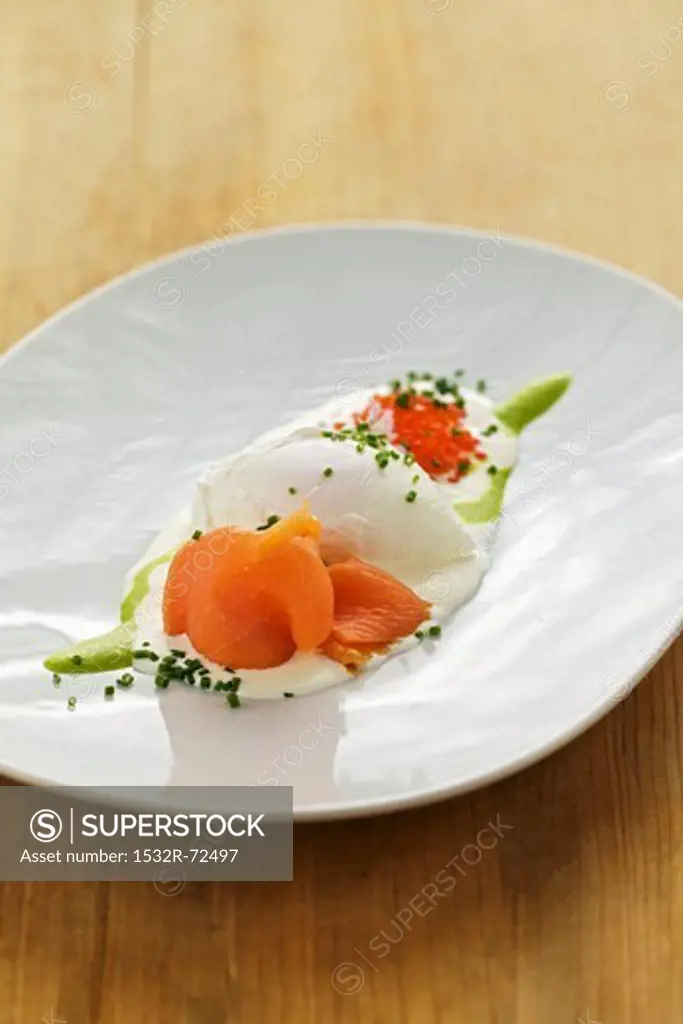 Soft-boiled egg with smoked salmon and char caviar