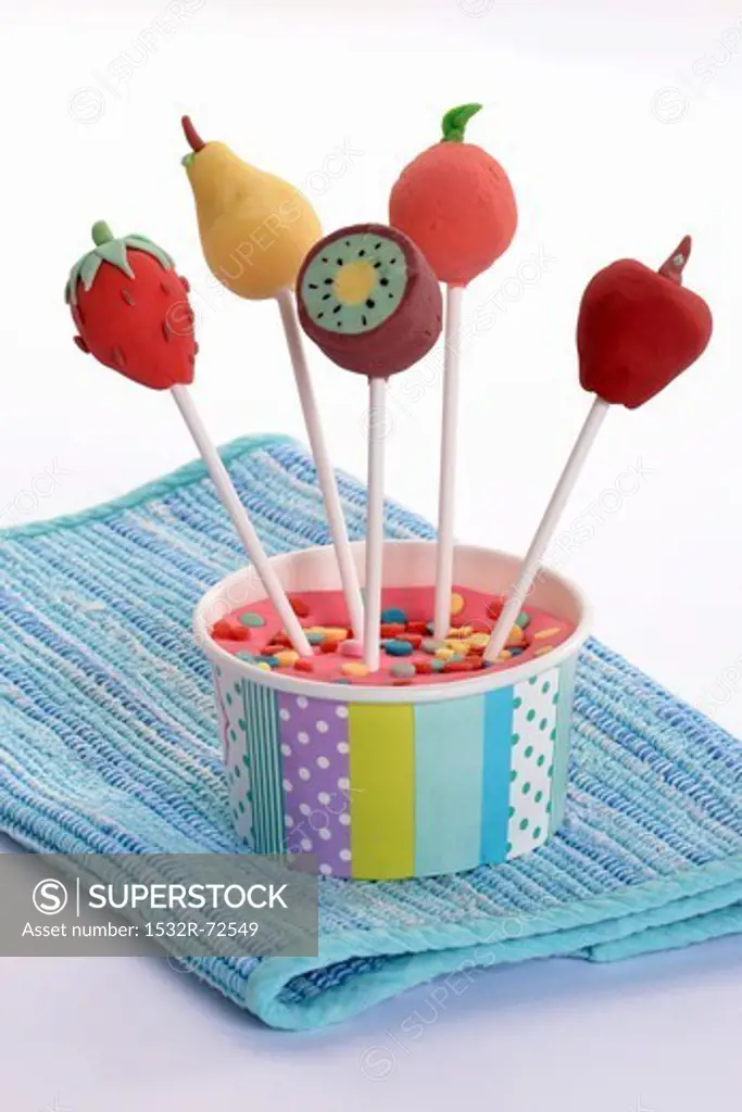 Cake pops decorated to look like fruits
