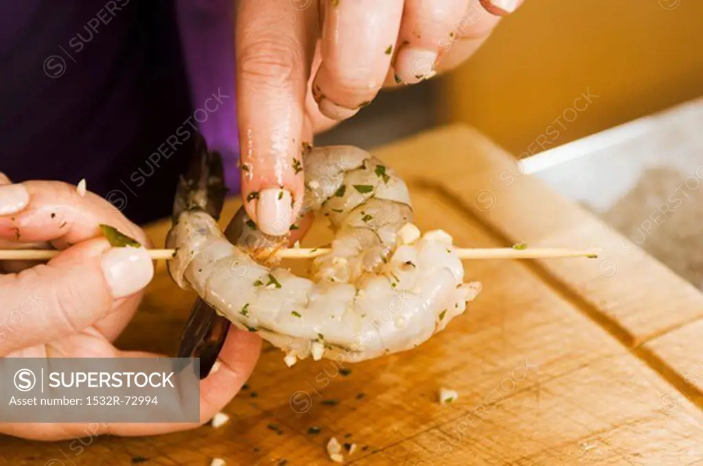 Skewering Marinated Shrimp, 5/16/2013