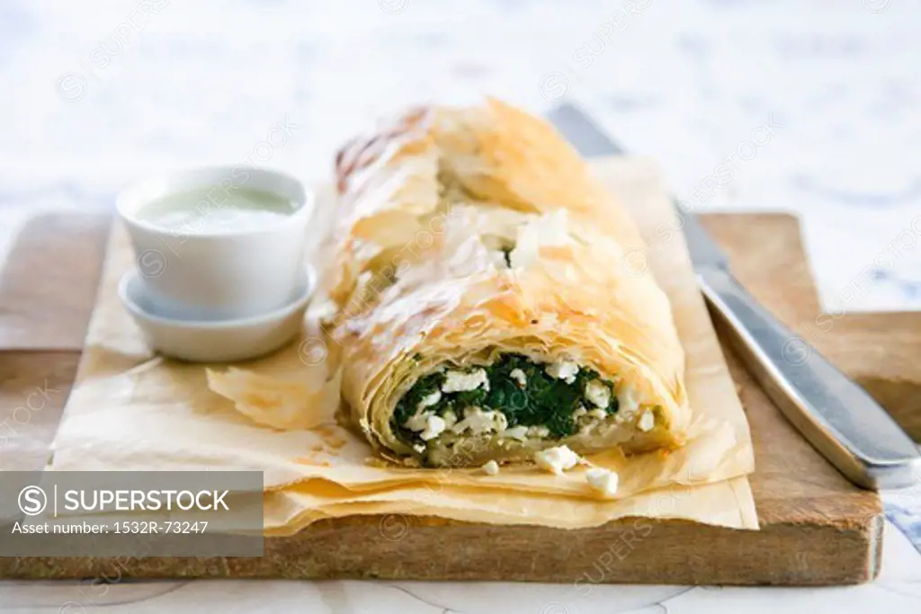 Filo pastry with spinach and feta filling, 8/7/2013