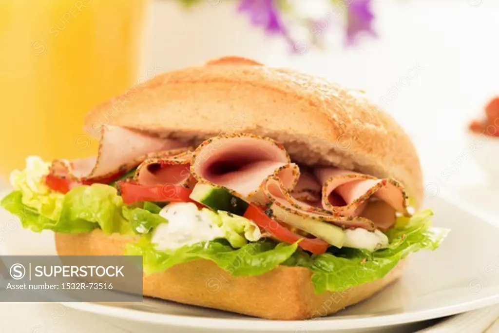 A sandwich filled with lettuce, tomatoes and sliced turkey, 8/21/2013