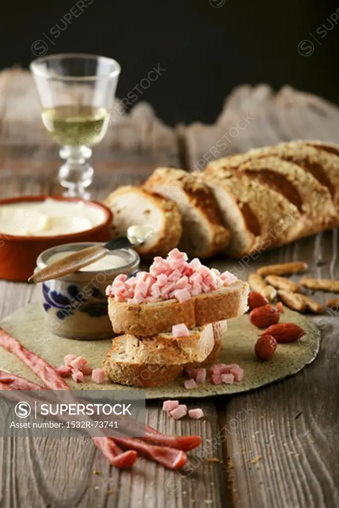 A snack of bread with diced sausage and lard, 8/23/2013