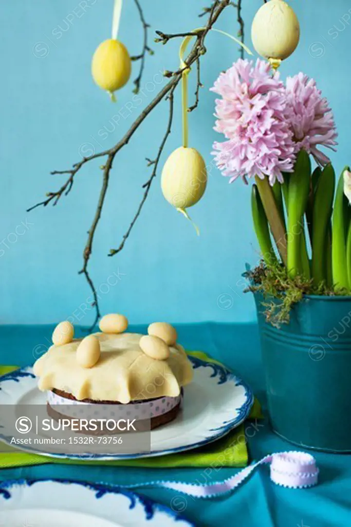 Easter simnel cake with hyacinths, 8/27/2013