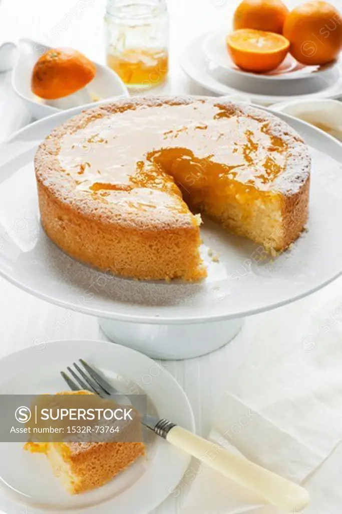 orange cake with sliced removed and fresh oranges, 8/27/2013